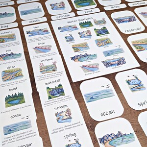 Common Water Features Mini Study: classroom earth science printables with three-part cards