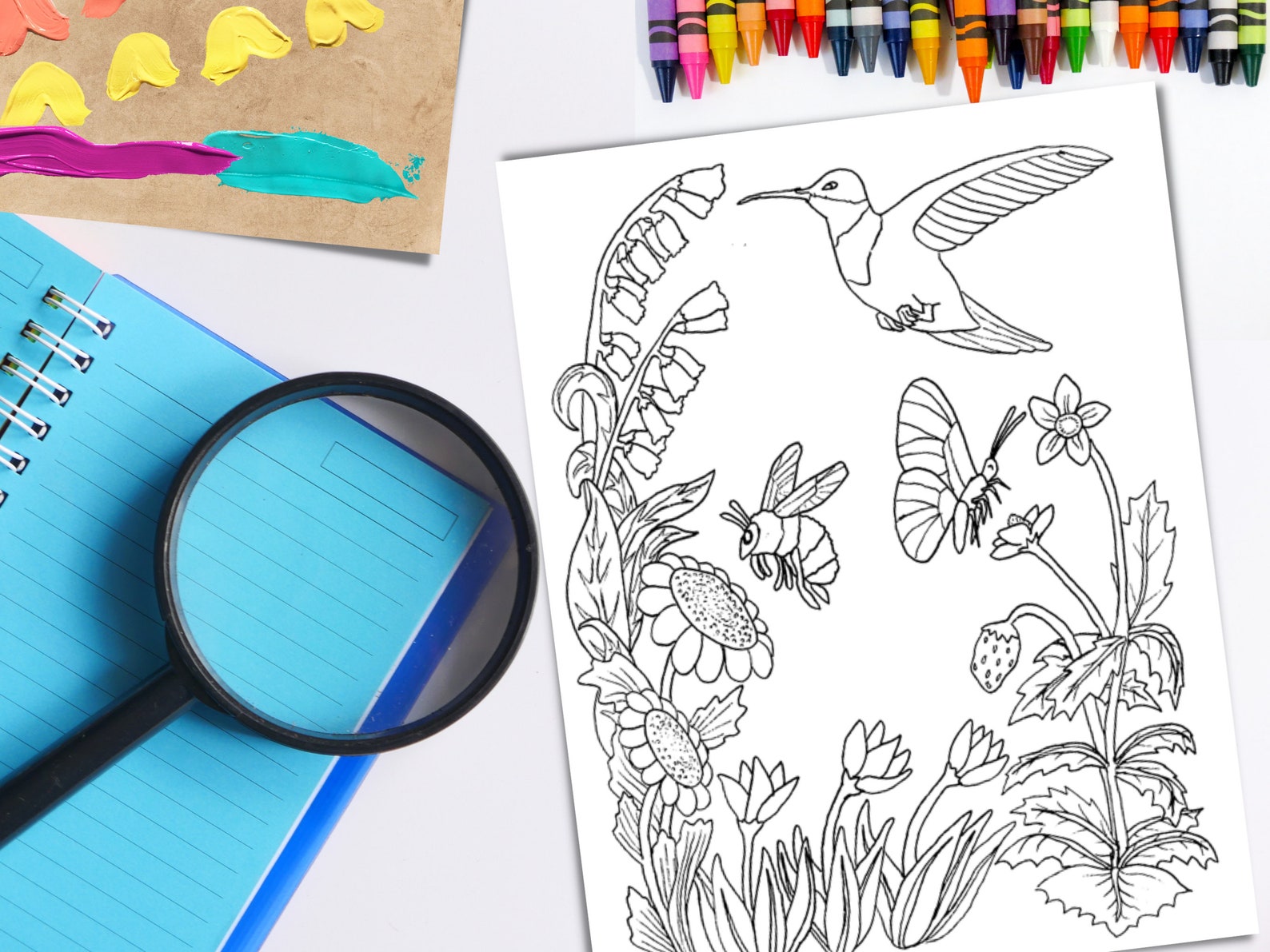 Pollination Coloring Page: Printable Pollinators Coloring for - Etsy