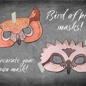 Two Printable Bird Masks: decorate your own osprey and owl masks! crafts for kids, bird birthday, printable masks, art project for kids