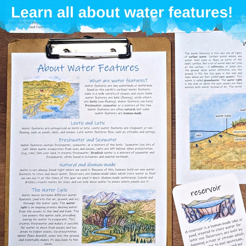 Water Features Unit: a printable earth science unit, learn about common waterbodies, homeschool geography printables image 3