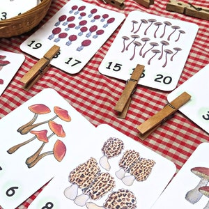 Mushroom Count & Clip Cards: Watercolor Art for Numbers 1-20 - printables for instant download!