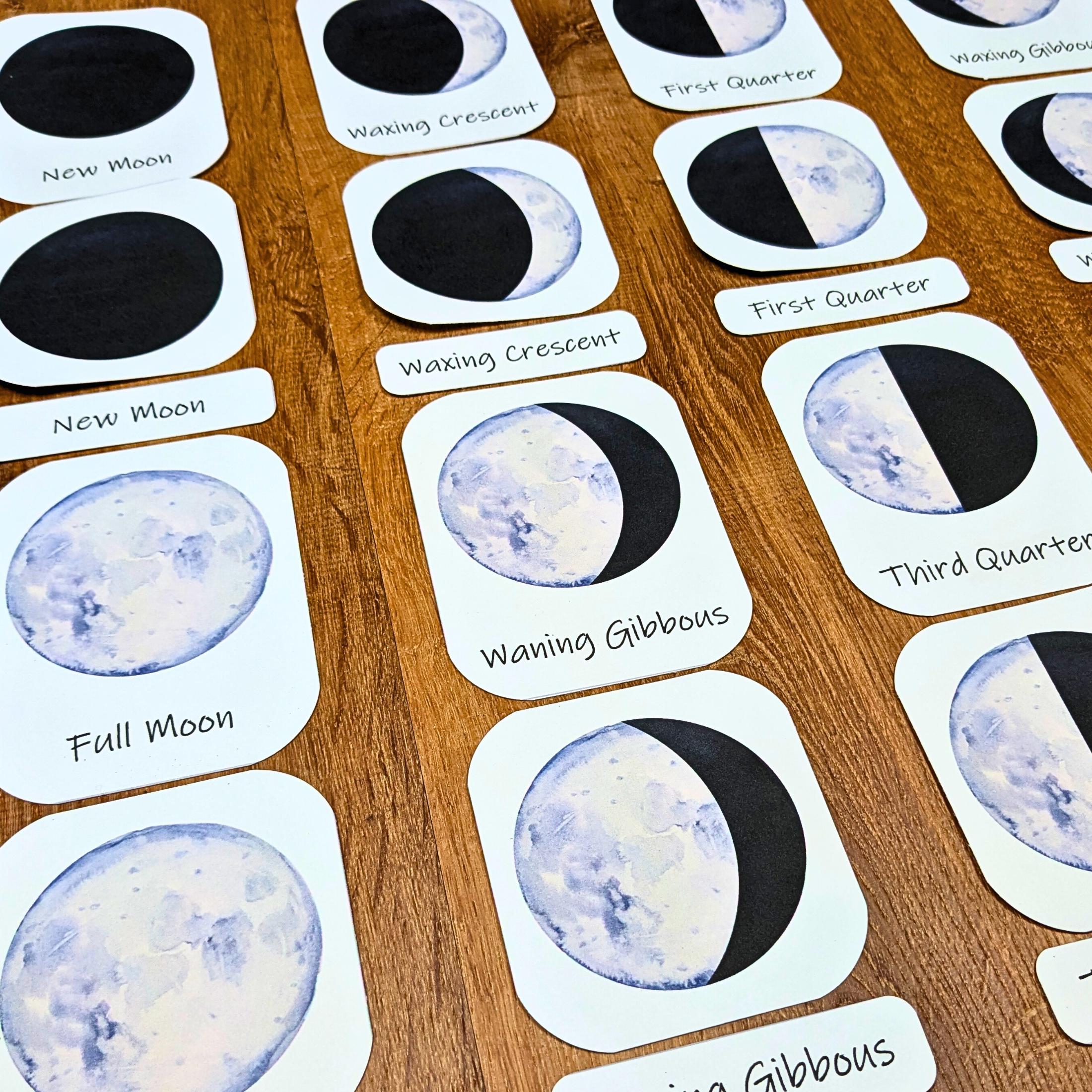 Moon Phases Flashcards: Watercolor Lunar Art (PDF Download) - Etsy