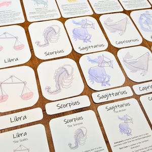 Zodiac Constellations: printable three-part cards and information cards for 12 zodiac constellations - with my watercolor designs