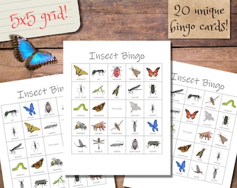 Insect Bingo Game: 20 Unique Cards, Bug-Themed Party (PDF)