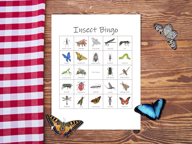 Insect Bingo Set: 20 Unique Bingo Cards With Calling Cards Class Party ...