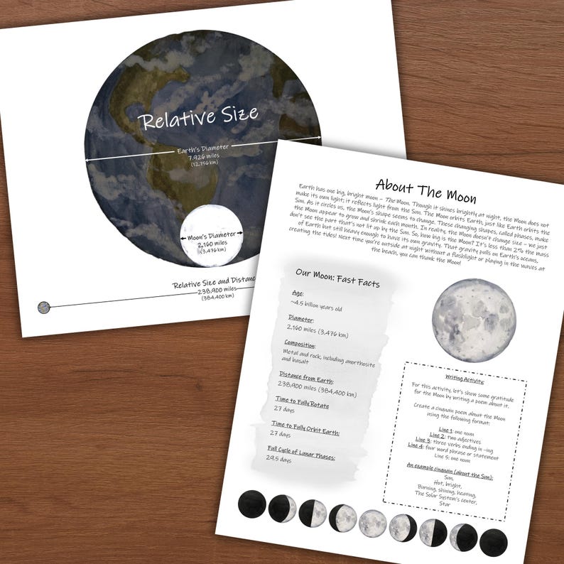Moon Phases Study: Astronomy Worksheets & Flashcards (PDF Download) - Etsy
