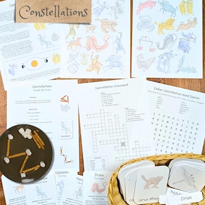 Constellations Mini Study: activity set with worksheets, flashcards, and handouts! Outer space, mythology, night sky, star gazing for kids!