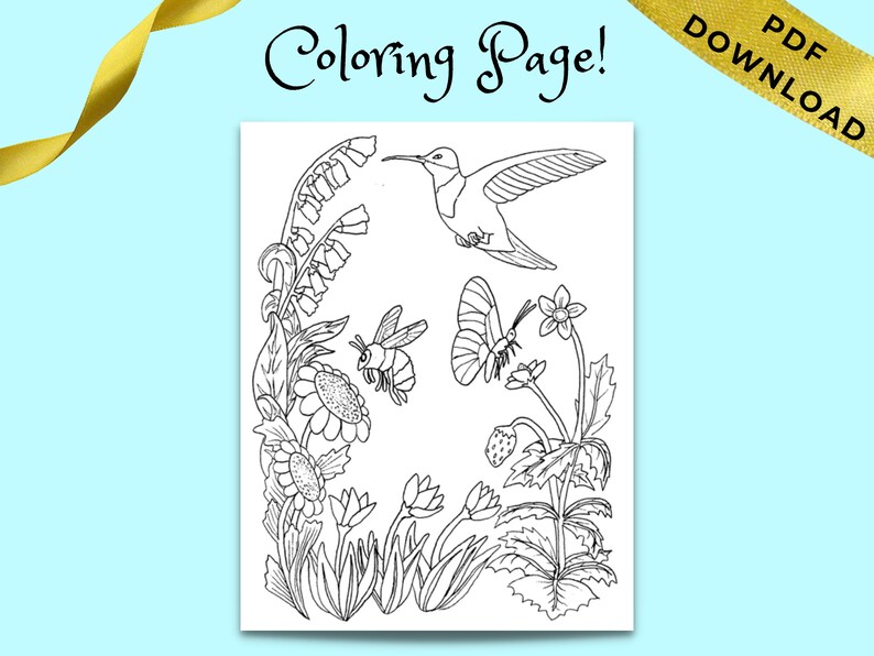 Pollination Coloring Page: Printable Pollinators Coloring for - Etsy