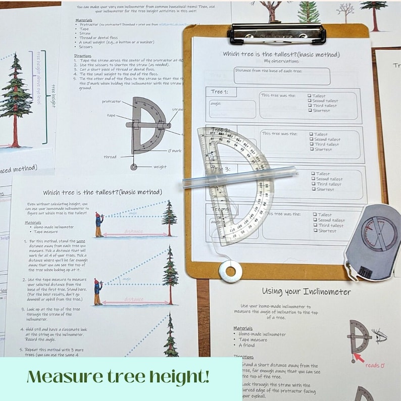 Homemade Inclinometer Protractor Math in the Forest Unit: Outdoor Applied Math Activities! Pi, Angles ...