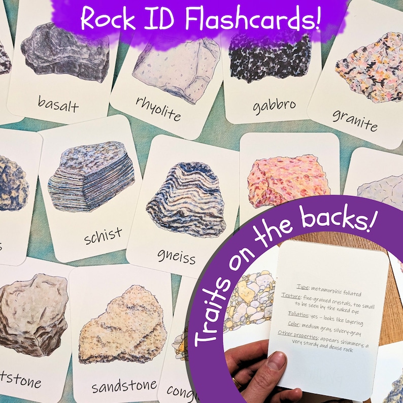 Name Rocks For Classroom Rock ID Flashcards: Identify Common Igneous, Sedimentary, & Metamorphic ...