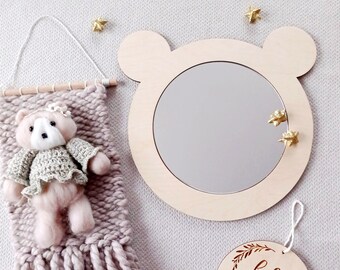 Miroir chambre d'enfant miroir avec oreilles miroir acrylique chambre de bébé oreilles d'ours en peluche miroir mignon miroir sûr miroir pour enfants miroir en bois miroir de pépinière