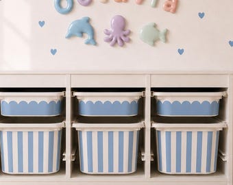 Blue Stripes TROFAST sticker blue IKEA TROFAST Vinyl Wraps scalloped edge  ikea Trofast sticker Trofast set of decals Ikea trofast stripes