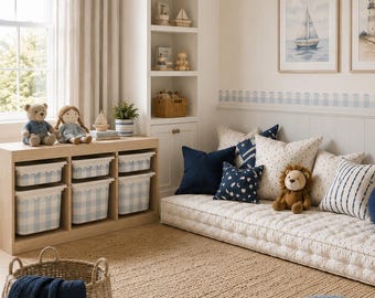 TROFAST bin stickers + Wall Border MATCHING SET Gingham Check Scalloped Edge Trofast bin stickers Wavy Ikea Trofast tub stickers Wraps ikea