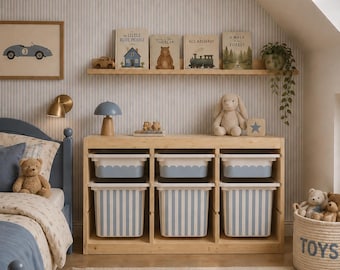 Pegatina TROFAST de rayas azul claro, opción de color IKEA TROFAST Vinilos con rayas azul polvoriento IKEA Trofast Pegatina Trofast rayas azul cielo