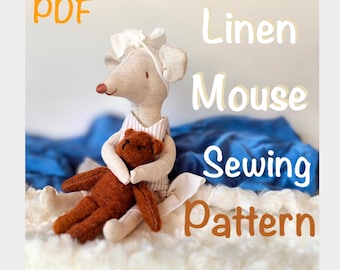 Linen Mouse sewing pattern mouse sewing tutorial mouse in dress pattern toy sewing pattern stuffed mouse pattern beginner friendly pattern