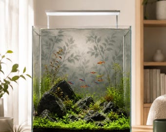 Botanical Shadow Aquarium Background Decal Nano Tank Background Sticker Planted Aquarium Backdrop Aquascape Decor Frosted Grey Aquarium