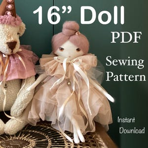 Rag Doll Sewing Pattern and Tutorial PDF Handmade Doll Tutorial Instant Download rag doll in dress pattern sewing beginner doll linen doll