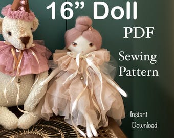 Rag Doll Sewing Pattern and Tutorial PDF Handmade Doll Tutorial Instant Download rag doll in dress pattern sewing beginner doll linen doll