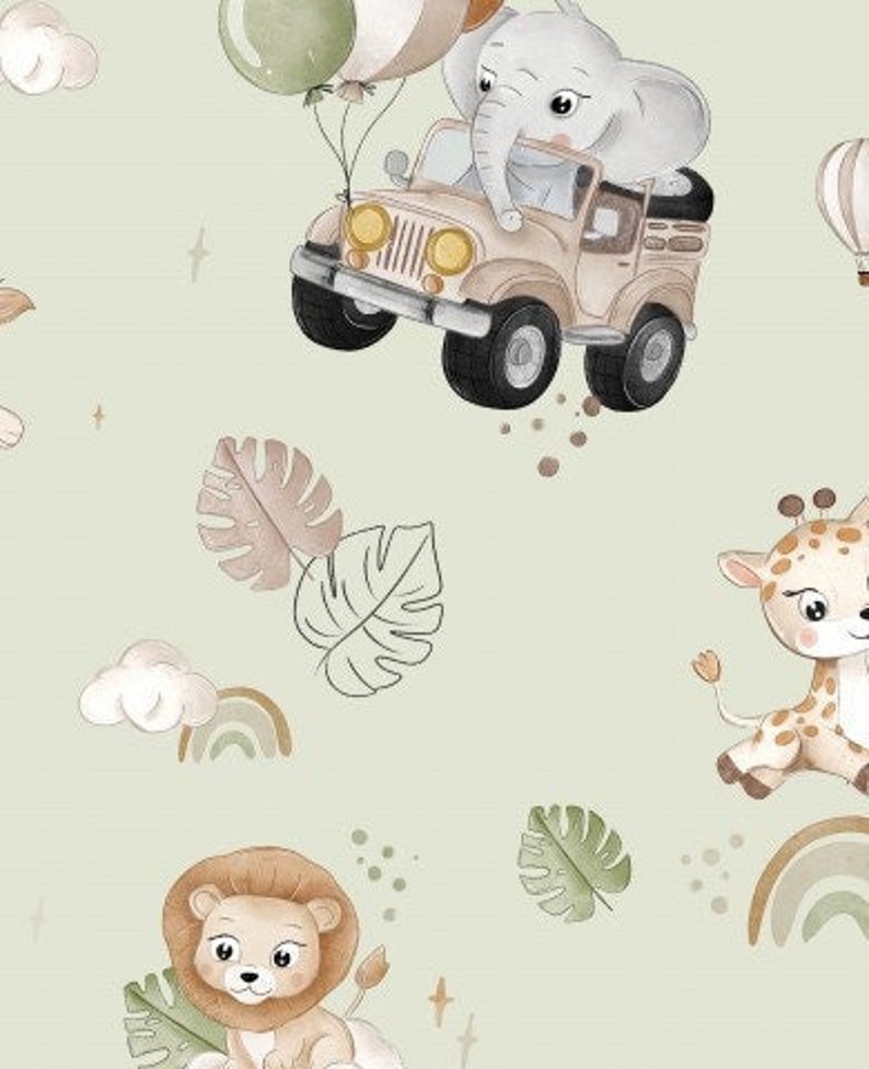 Safari Fabric Sage Green Fabric Jungle Fabric Gender Neutral Fabric