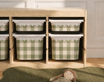 Gingham Check Scalloped Edge TROFAST bin stickers Wavy Ikea Trofast tub stickers Wraps ikea Trofast sticker Trofast playroom sticker Trofast
