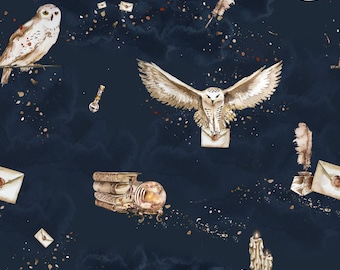 MAGIC Spell bound fabric School of magic fabric halloween fabric owl fabric wizard fabric bedding cotton fabric for baby fabric for blanket