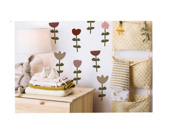 Blumen Wand Aufkleber boho Blumen Wand Aufkleber erdfarbene Blumen Wand-Dekor Wandaufkleber Boho-Stil Blumen aschgraue Wandaufkleber