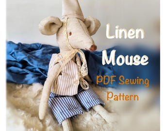 Linen Maus Schnittmuster Maus Nähanleitung Maus in Kleidermuster Schnittmuster Stoffmaus Schnittmuster mit Fotos und Anleitung