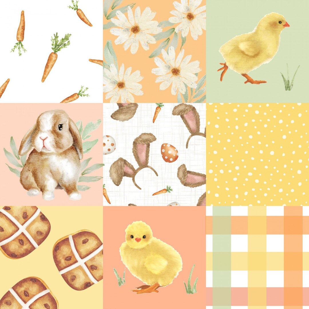 Cottagecore PATCHWORK Handdrawn PATCHWORK Fabric PATCHWORK Pastel Color ...
