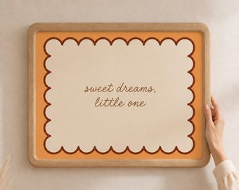 Sweet Dreams Little One Print, Nursery Wall Art PDF, Scalloped Kids Poster, Orange Baby Room Decor, Digital Download A4