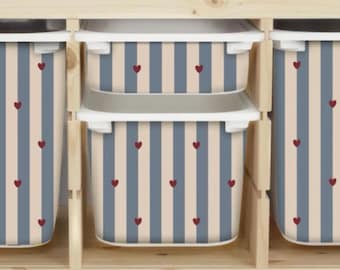 Pegatinas TROFAST de rayas azules y corazones, corazones burdeos, pegatinas IKEA TROFAST de rayas azul cielo, vinilos adhesivos Trofast.