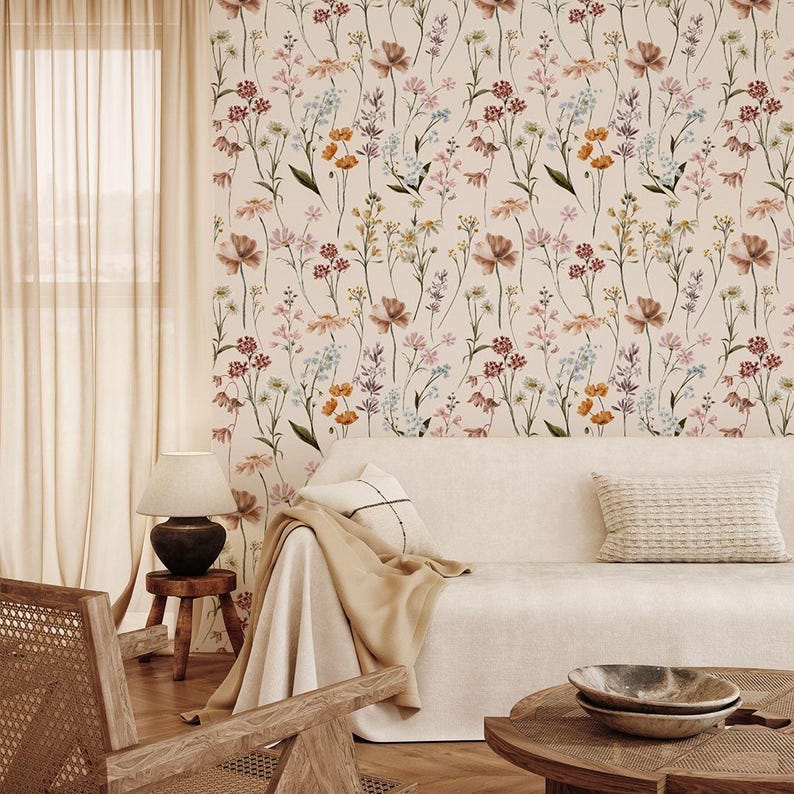 Buy Traditional FLORAL Wallpaper Flowers Boho Wallpaper Wildflower