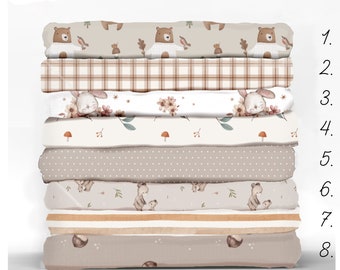 WOODLAND BEIGE Stoffpaket Mix & Match WOODLAND taupe Baumwollstoff Meterware Blüten Quilting Baumwolle Mix Match Waldtiere