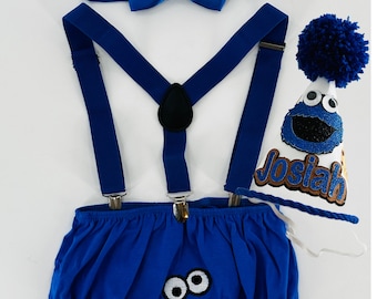 Boy's First Birthday Smash Cake Outfit: Personalized Bloomers, Suspenders, Bow Tie