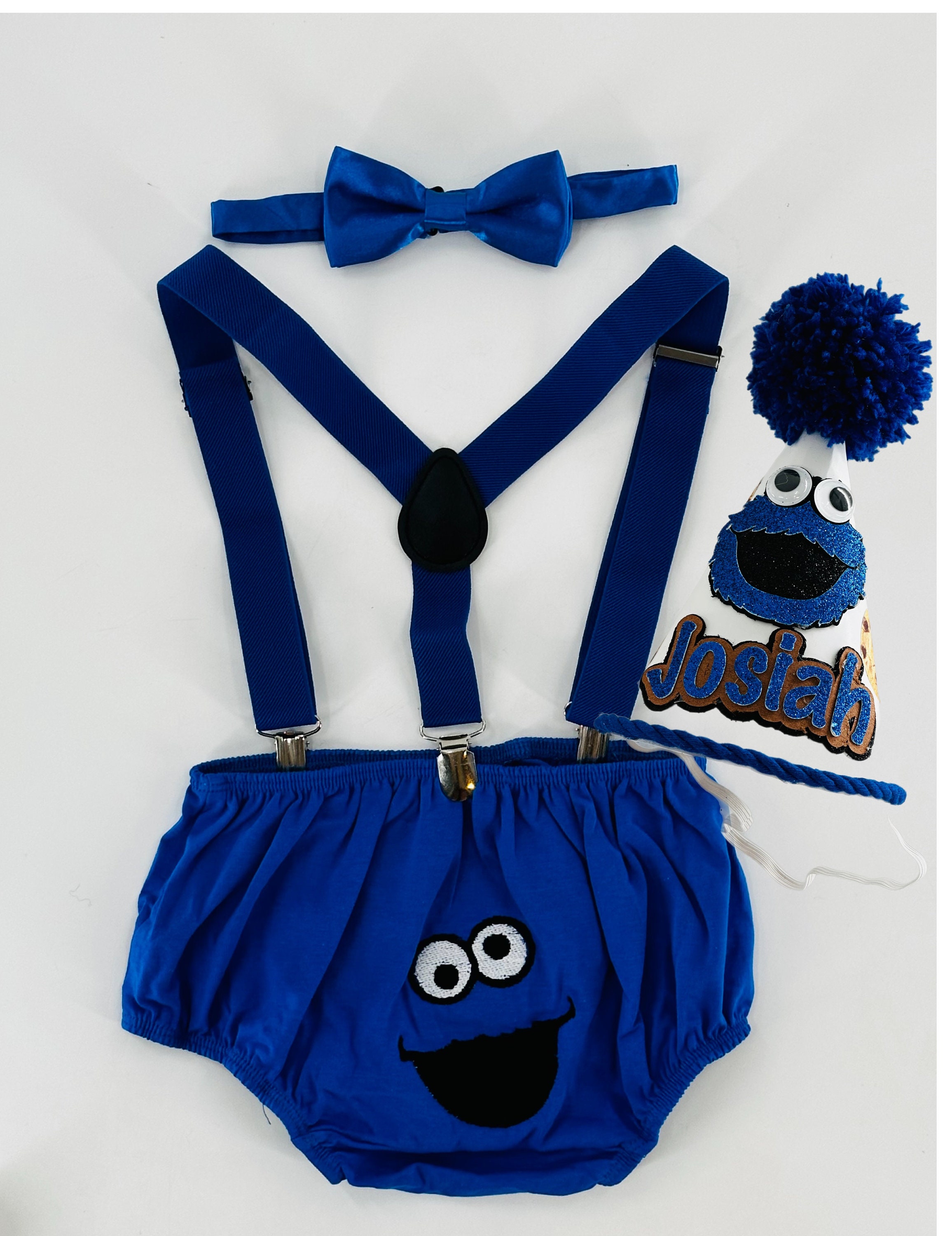 Boy's First Birthday Smash Cake Outfit: Personalized Bloomers, Suspenders, Bow Tie