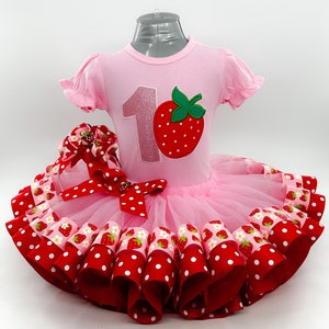 Strawberry Birthday Tutu Outfit, Strawberry Girl's Tutu Outfit, Strawberry Birthday Tutu Cake Smash Outfit, Personalized Embroidery Shirt