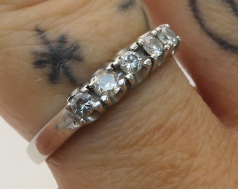 Vintage 10k white gold and diamond simple and delicate stacking band ring