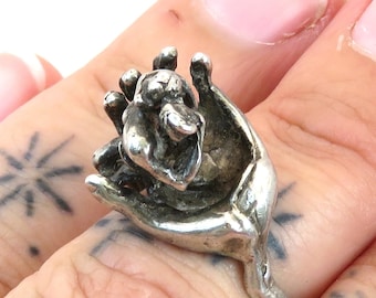 Vintage Sterling silver modernist lovers embrace kissing ring