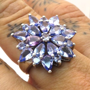 Vintage sterling silver amethyst glass cocktail flower ring