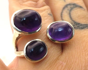 Vintage sterling silver modernist amethyst ring