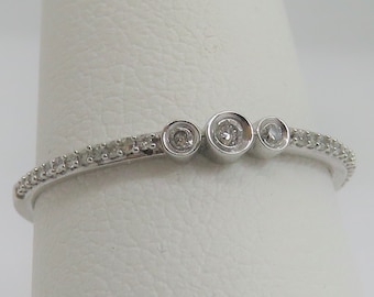 Vintage 10k white gold and diamond simple and delicate stacking band ring