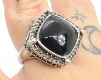 Vintage Sterling Silber Onyx und Markasit Cocktailring
