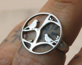 Vintage Sterling silver birds ring