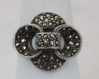 Vintage sterlingzilveren modernistische marcasietring