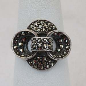Vintage sterling silver modernist marcasite ring