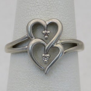 Sterling Silver Intertwined double Heart diamond Ring