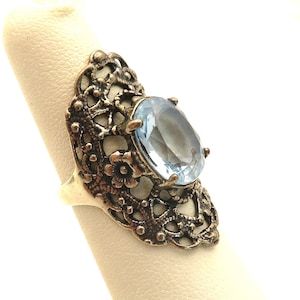 Vintage sterling silver ornate art glass ring