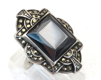 Anello in argento sterling art déco con ematite e marcasite