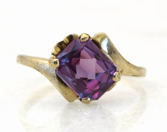 Anello vintage in oro 10k con ametista taglio smeraldo da 1 carato