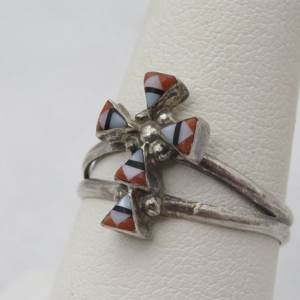 Vintage sterling silver inlay cross Zuni native American ring