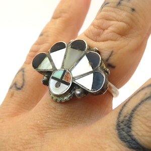 vintage sterling silver Zuni sun god inlay ring